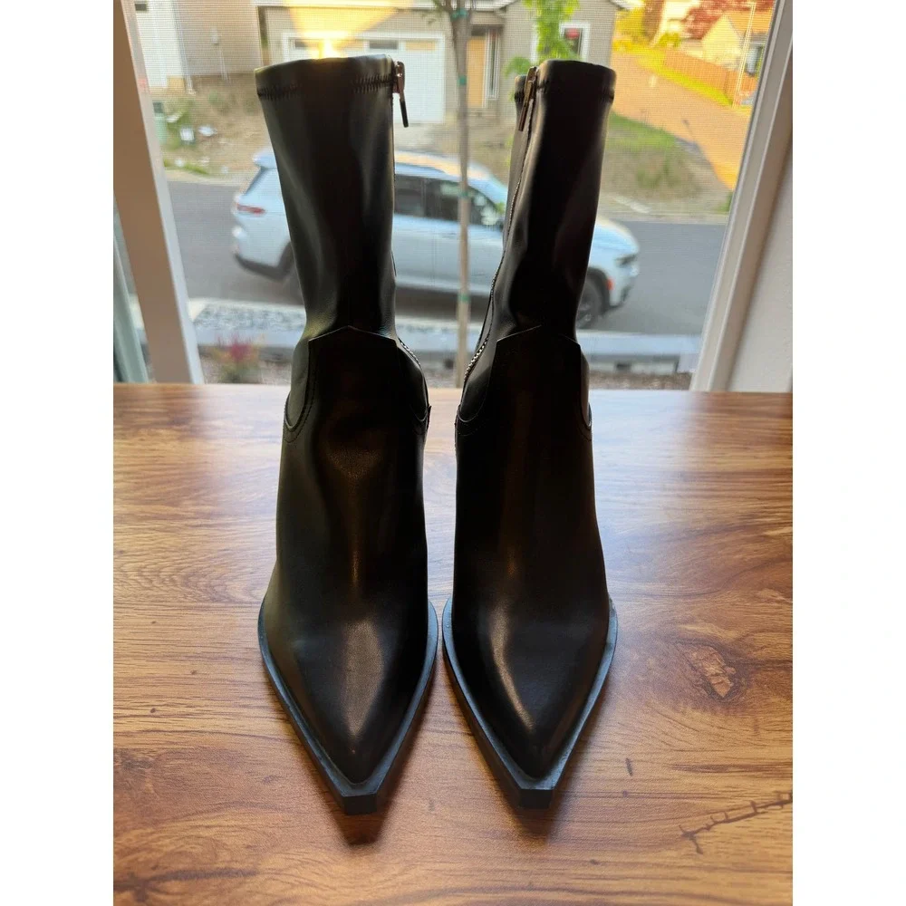 Dolce Vita Black Rutger Leather Pointed Toe Block Heel Booties Sz 7 NWOTS - Picture 3 of 10
